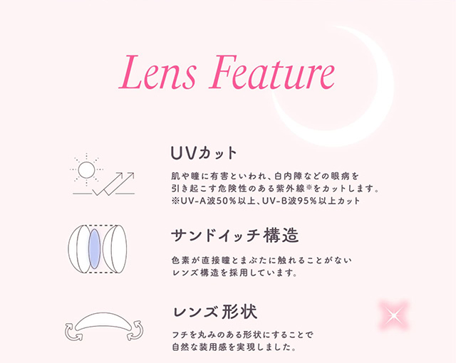 トパーズのレンズ特徴,UVカット,サンドイッチ構造,レンズ形状|指原莉乃さんプロデュース|コンタクト買うならドラッグ新生堂/くすりのハッピーコンタクトレンズストア